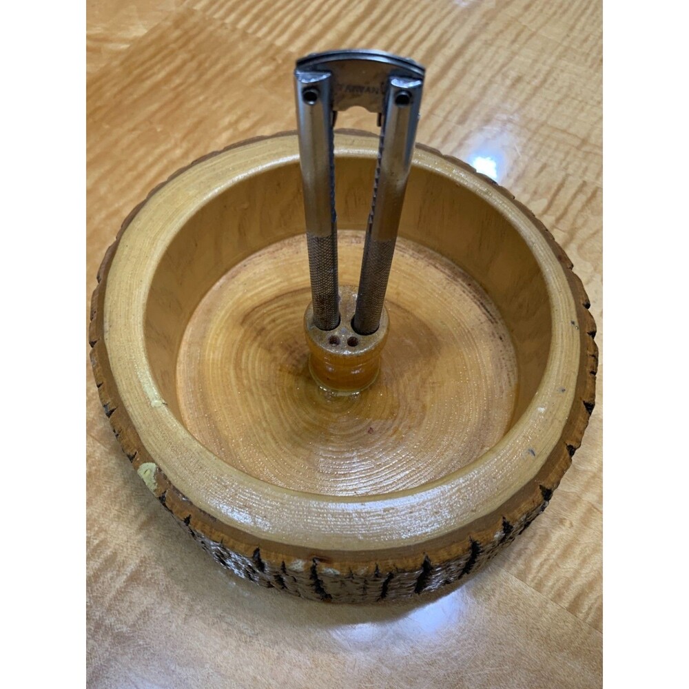 Vintage Wood Bark Mixed Nuts Bowl, Nutcracker/Pick Tool Holder, Cabin Decor MCM